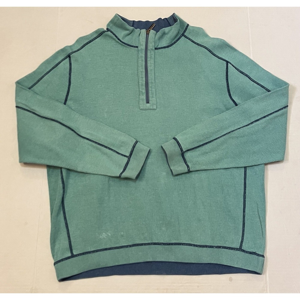 Tommy Bahama Flip Coast 1/4 Zip Reversible Sweatshirt Mens XL Teal & Blue *read*